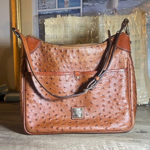 Dooney & Bourke Handbags - Dooney & Bourke Ostrich-Embossed Brown Shoulder Bag
